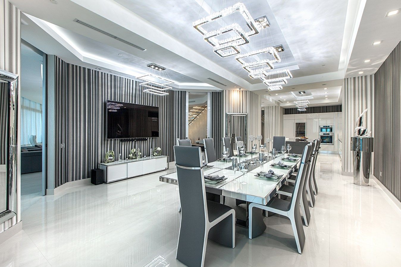 Прямоугольный обеденный стол из нержавеющей стали и стекла Officine Sandrini ARCH-00030119 - Вид №3