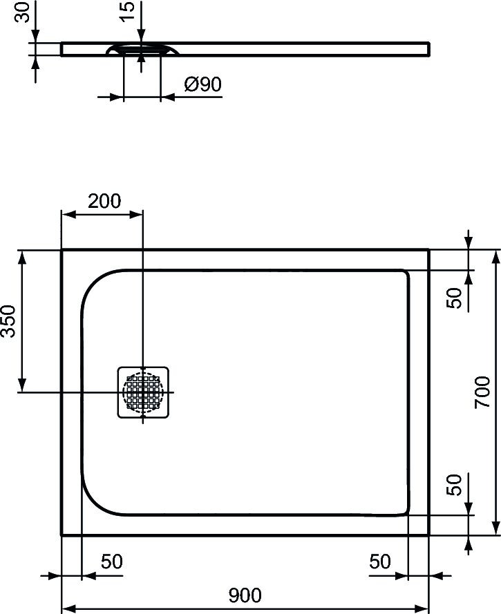 K8190FS Душевой поддон 90х70 см Ideal Standard ULTRAFLAT S  - Вид №1