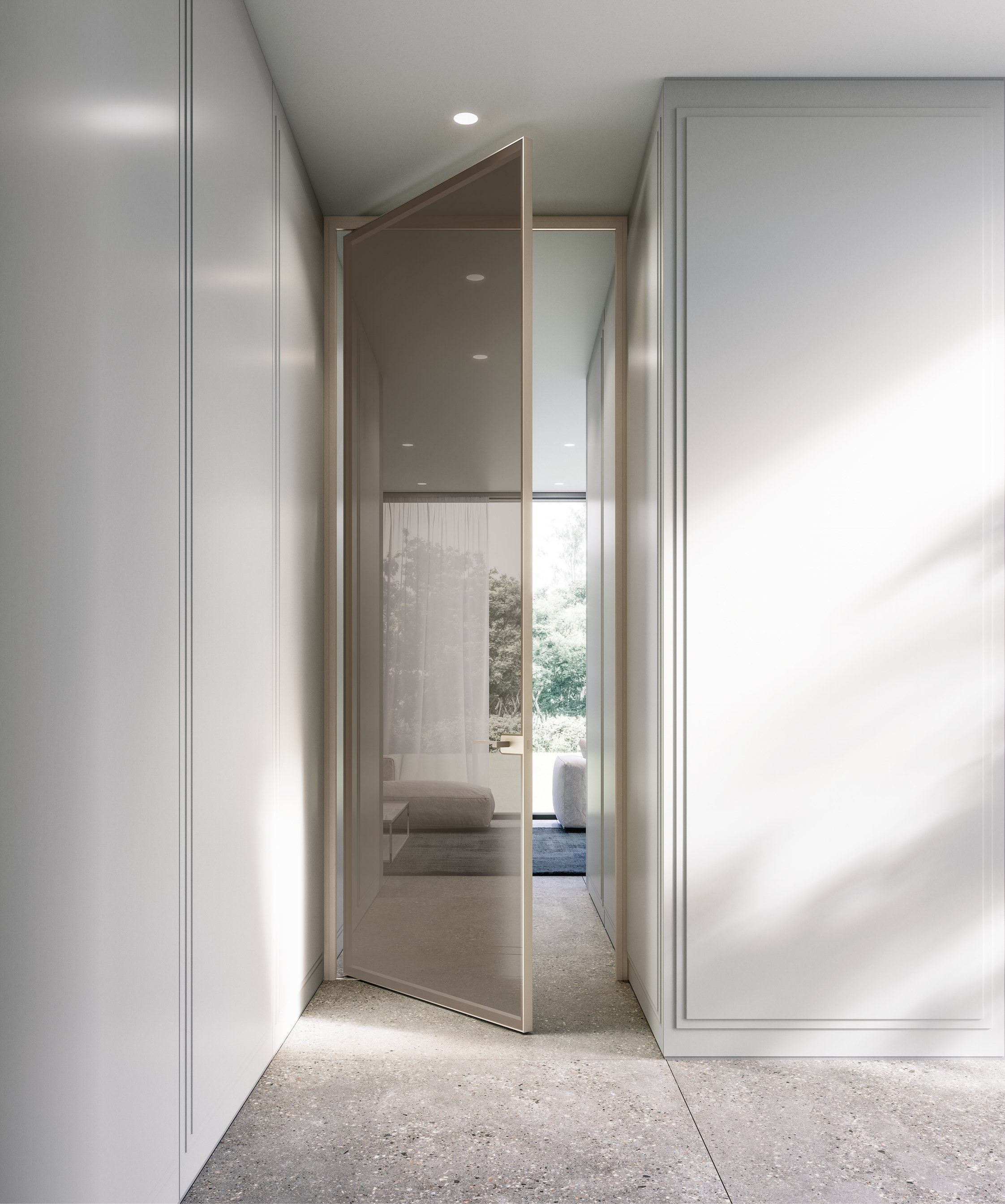 Зеркальная стеклянная поворотная дверь ADL плоская ARCH-00131356 - Вид №1