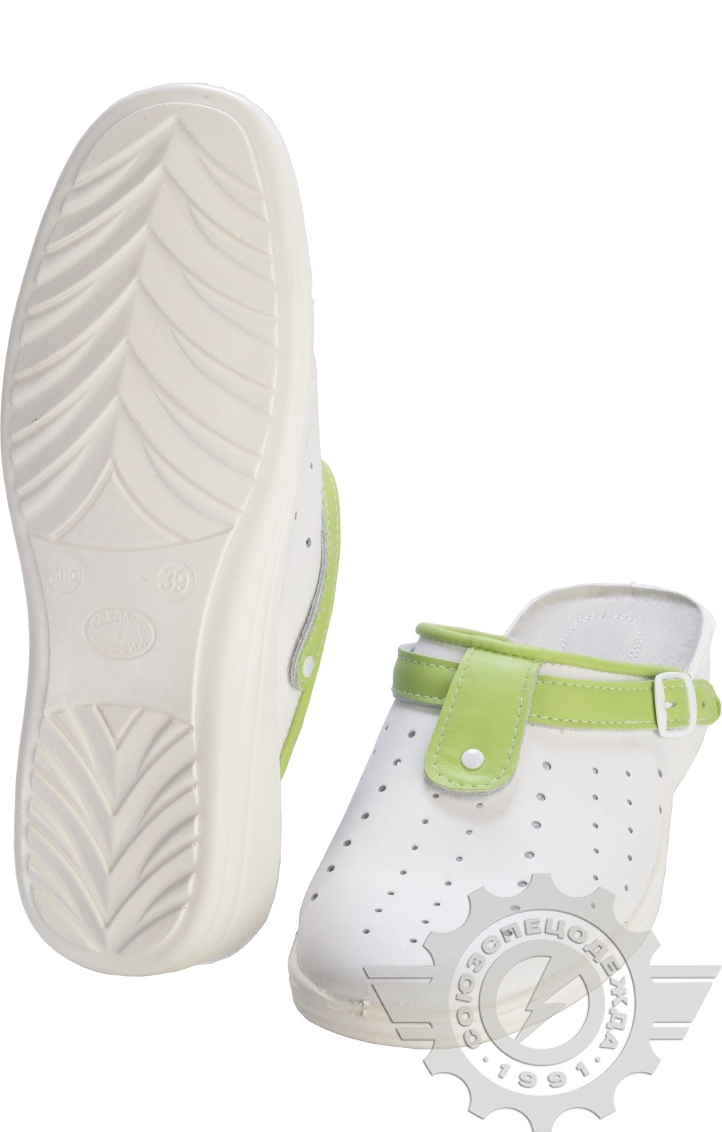 63190 Туфли Сабо "Комфорт" белые с салатовым  Медицинская обувь размер 38 Спецодежда 