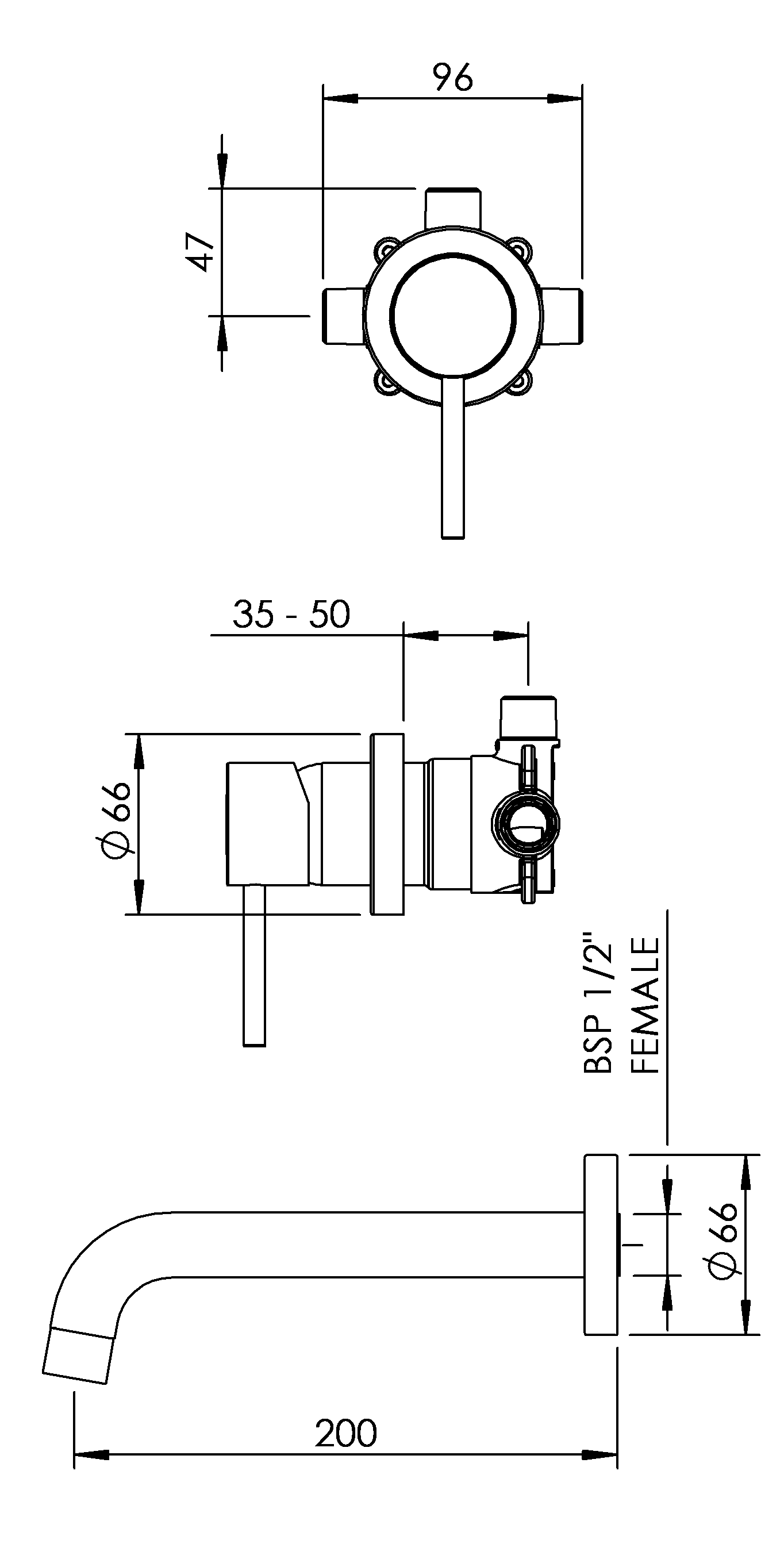 MMBWSLCP Минималистский однорычажный настенный смеситель Methven Minimalist - Вид №1