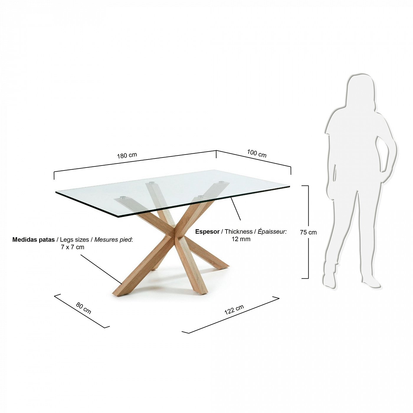 072946 Обеденный стол Arya 180x100 стекло La Forma Argo - Вид №3