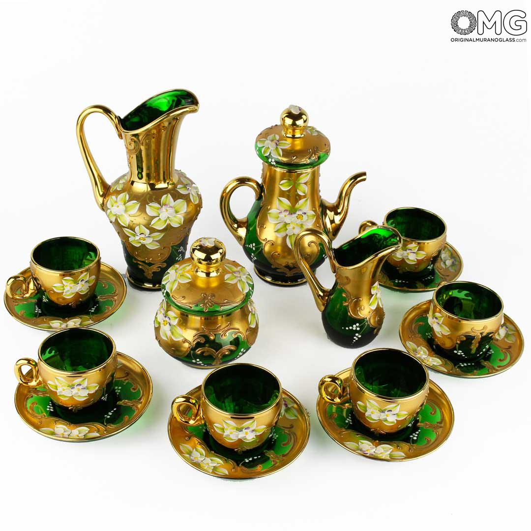 3368 ORIGINALMURANOGLASS Зелёный чайный сервиз Trefuochi - муранское стекло OMG 8 см  - Вид №1