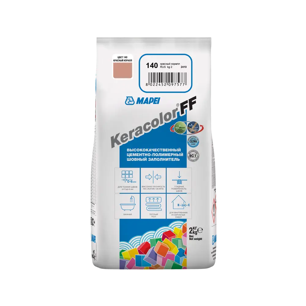 Затирка цементная Mapei Keracolor FF 140 цвет красный коралл 2 кг Без серии STLM-2147300 - Вид №2
