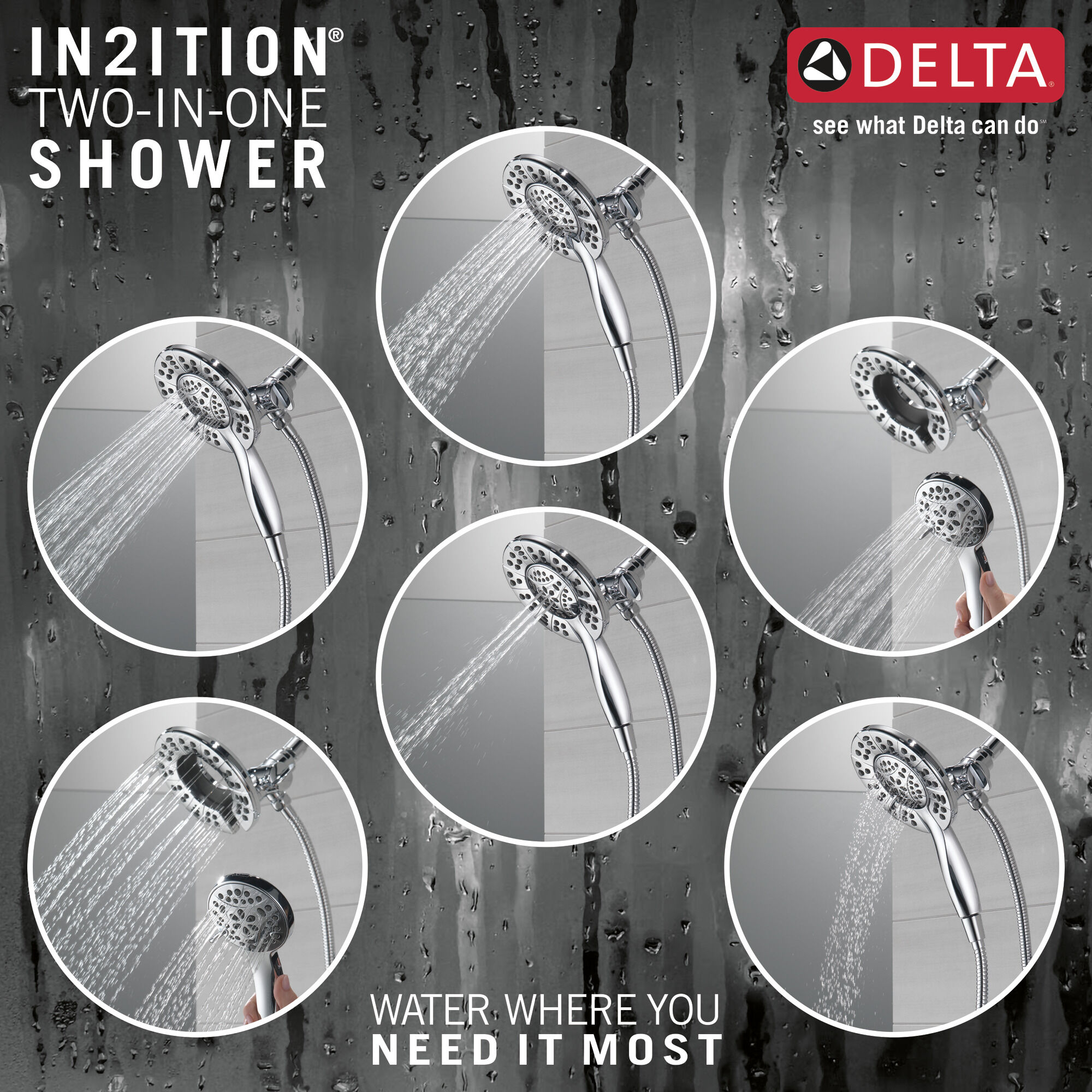 58499 In2ition HSSH 1,75 галлона в минуту, 4 настройки Delta Faucet Universal Showering Хром  - Вид №2