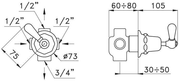 RUBINETTERIE STELLA Переключатель душа для ванны Italica It01200 - Вид №1