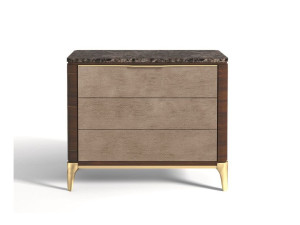 Прикроватная тумбочка из мрамора и кожи с ящиками