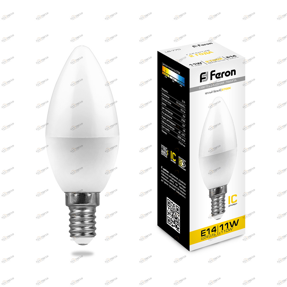Лампа светодиодная Feron "Свеча" E14 11W 2700K LB-770 25941 FERON  00-3956679 Матовый 