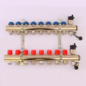 Коллекторная группа TOPWAY с регулировочными и термостатическими вентилями с резьбой под евроконус EMMETI 1"x3/4"ЕК 8 выходов