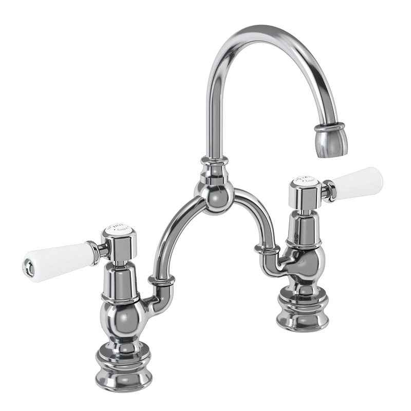 Burlington Смеситель Regent Arch с 2 отверстиями для смесителя Kensington с изогнутым изливом (центры 230 мм) Четверть оборота с черным акцентом KER28-QT BLA 