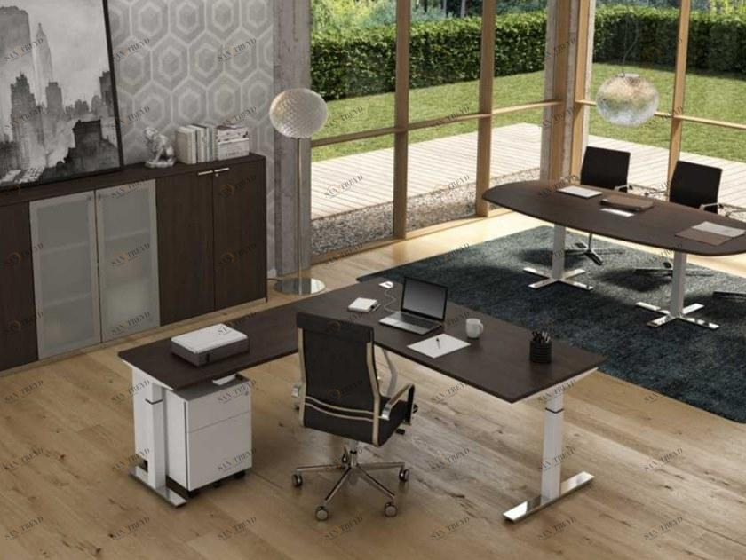 Bralco Угловой письменный стол из меламина с системой управления кабелями Winglet sun-id-1417073