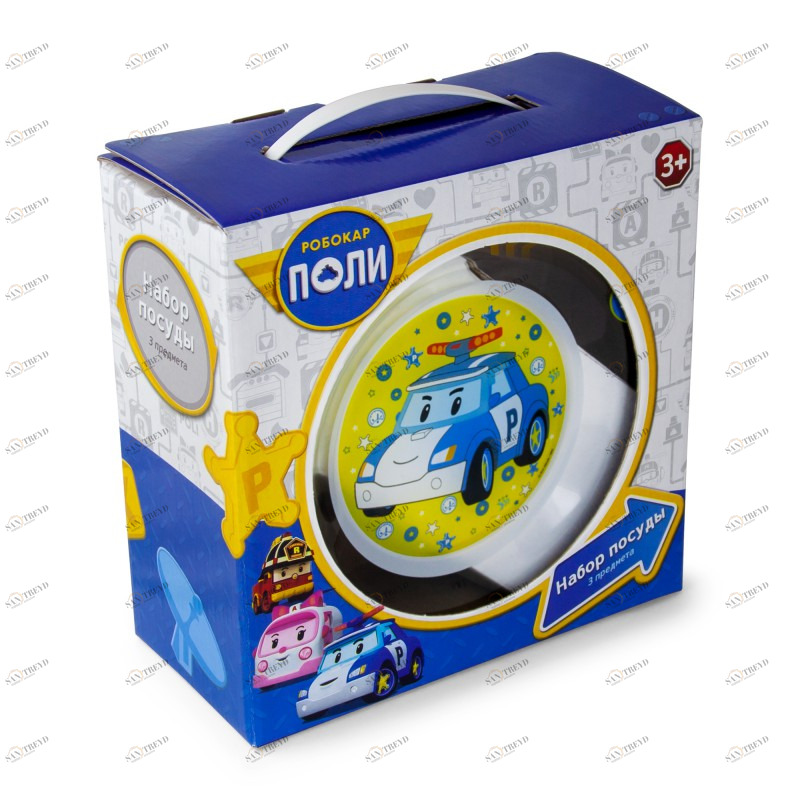 Набор стеклянной посуды в подарочной упаковке "Робокар Поли. Поли", 3 предмета ND PLAY РОБОКАР ПОЛИ 335845 Белый;голубой Santreyd 