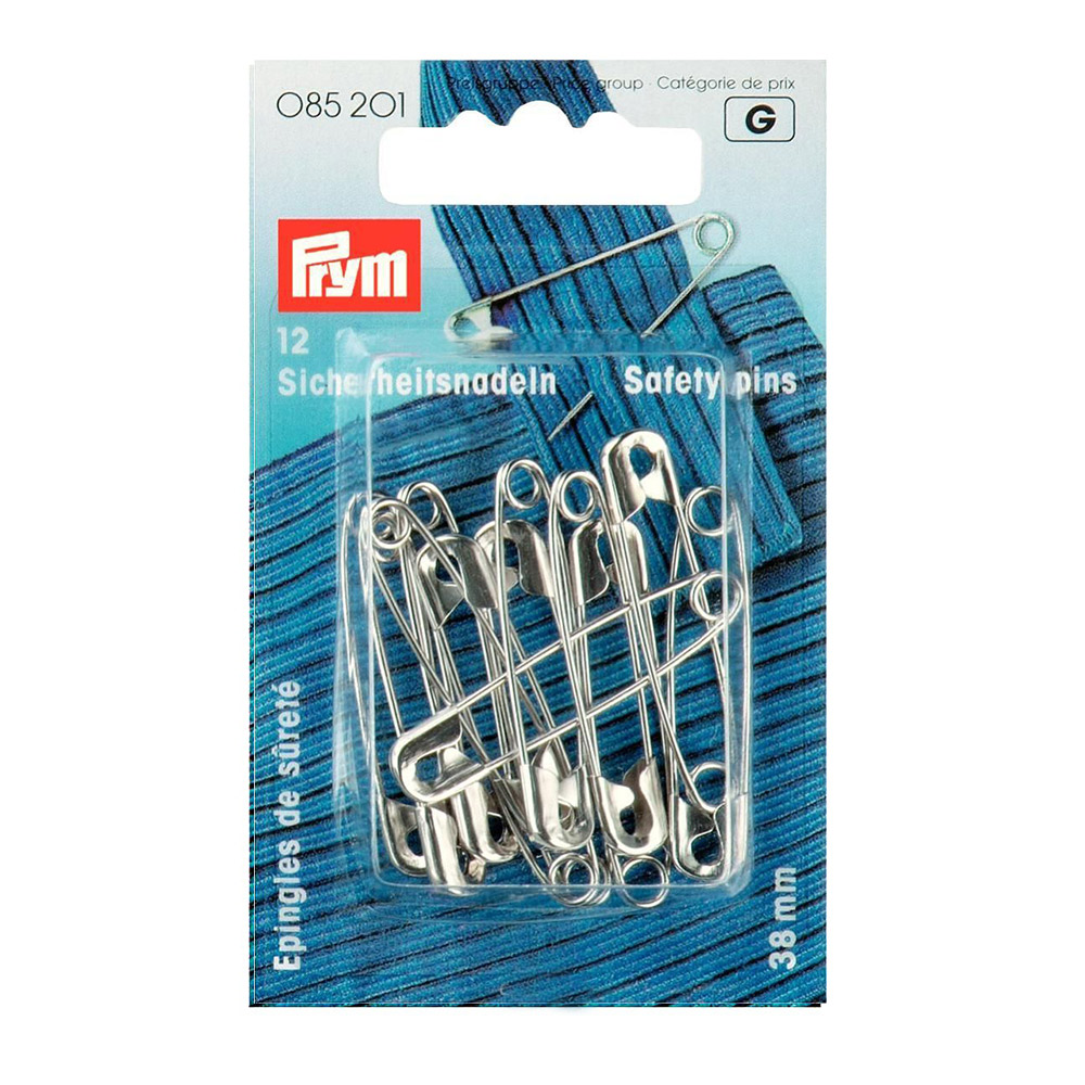 085201 Булавки английские 38 мм сталь в блистере 12 шт №2, под серебро PRYM 