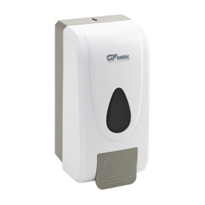 GFmark - Дозатор для ПЕНЫ с педалью, пластик АБС БЕЛЫЙ, большой, с глазком - капля, 1000 мл, код: 714