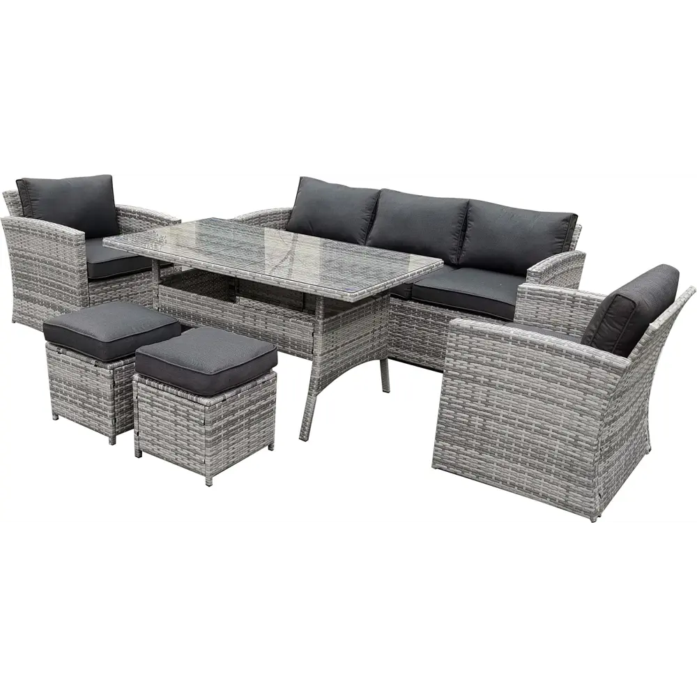 Комплект садовой мебели Orlean искусственный ротанг серый диван 1 шт. кресло 2 шт. пуф 2 шт. стол 1 шт. подушки 12 шт. 89366769 STLM-2066466 Santreyd  - Вид №1