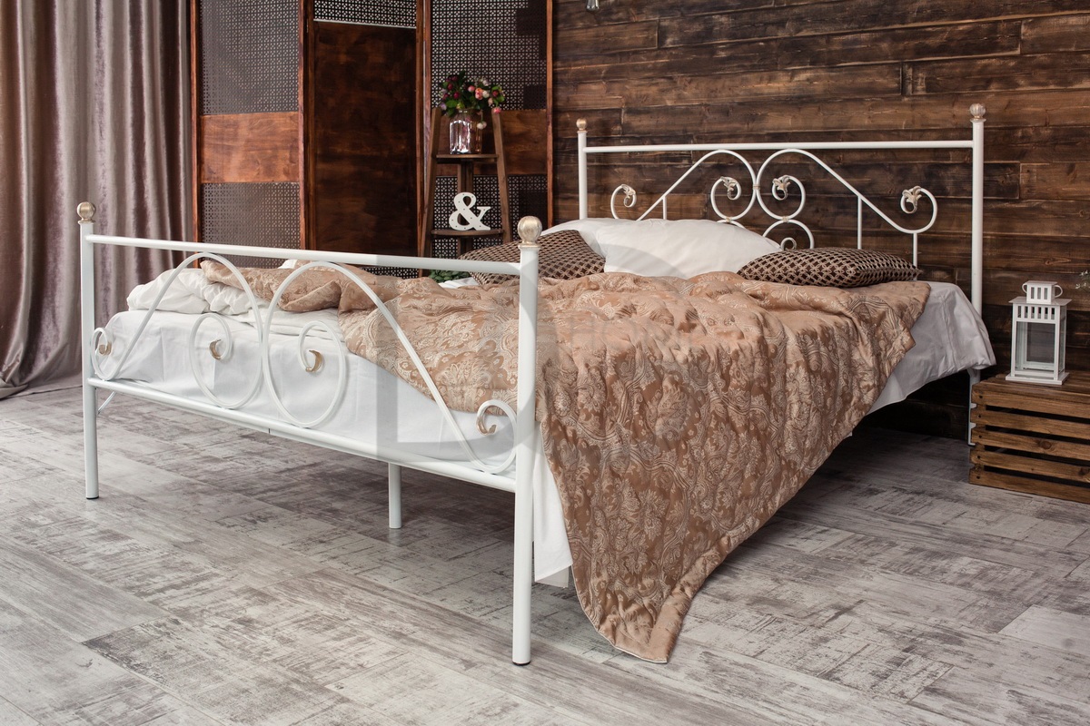 Кованая двуспальная кровать 180х200 с двумя спинками белая "Камелия" FRANCESCO ROSSI КАМЕЛИЯ 134638 Белый  - Вид №1