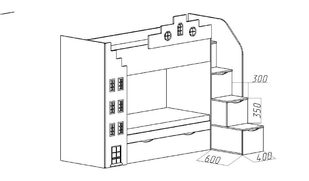 Кровать детская двухъярусная с дополнительным спальным местом левая "Амстердам" МАНДАРИН АМСТЕРДАМ 179535 Белый;розовый Santreyd  - Вид №4