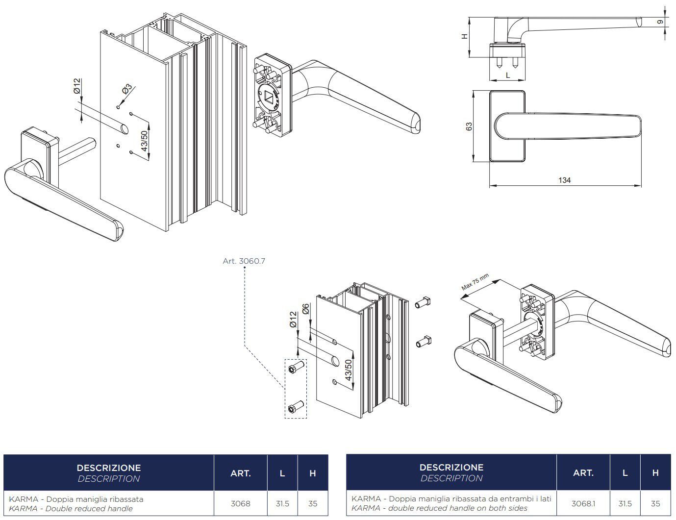 Двойная пониженная ручка MASTER ITALY Karma ARCH-00041645 - Вид №1