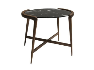 Высокий журнальный столик из грецкого ореха с мраморной столешницей