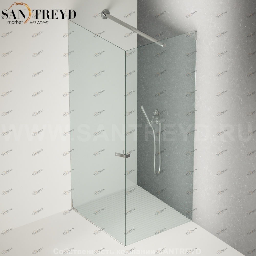 Душевое ограждение FLAT D подрезаемое, стеклянная с дверью прозрачная перегородка с держателем с белым поддоном. Размеры: глубина от 70 до 100 см, длина от 70 до 140 см Agape DC207010070140TZO