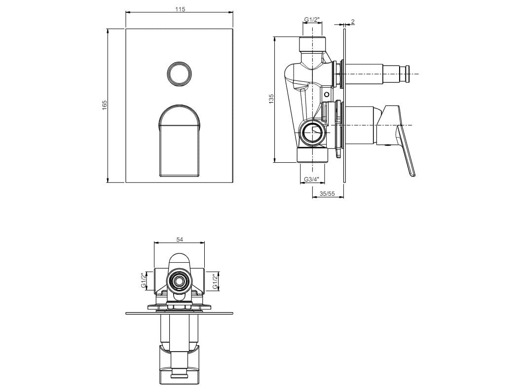 Смеситель для душа с 2 отверстиями и переключателем Rubinetterie Frattini Gintonic ARCH-00143339 - Вид №8