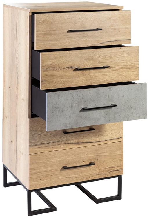 1728 Комод с 5 ящиками Loft Дуб натур/Бетон R-HOME 4009296h_Натур - Вид №3