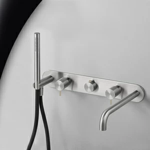 Смеситель для ванны матовая сталь с бежевой ручкой Toki Radomonte TKI52SCIL28