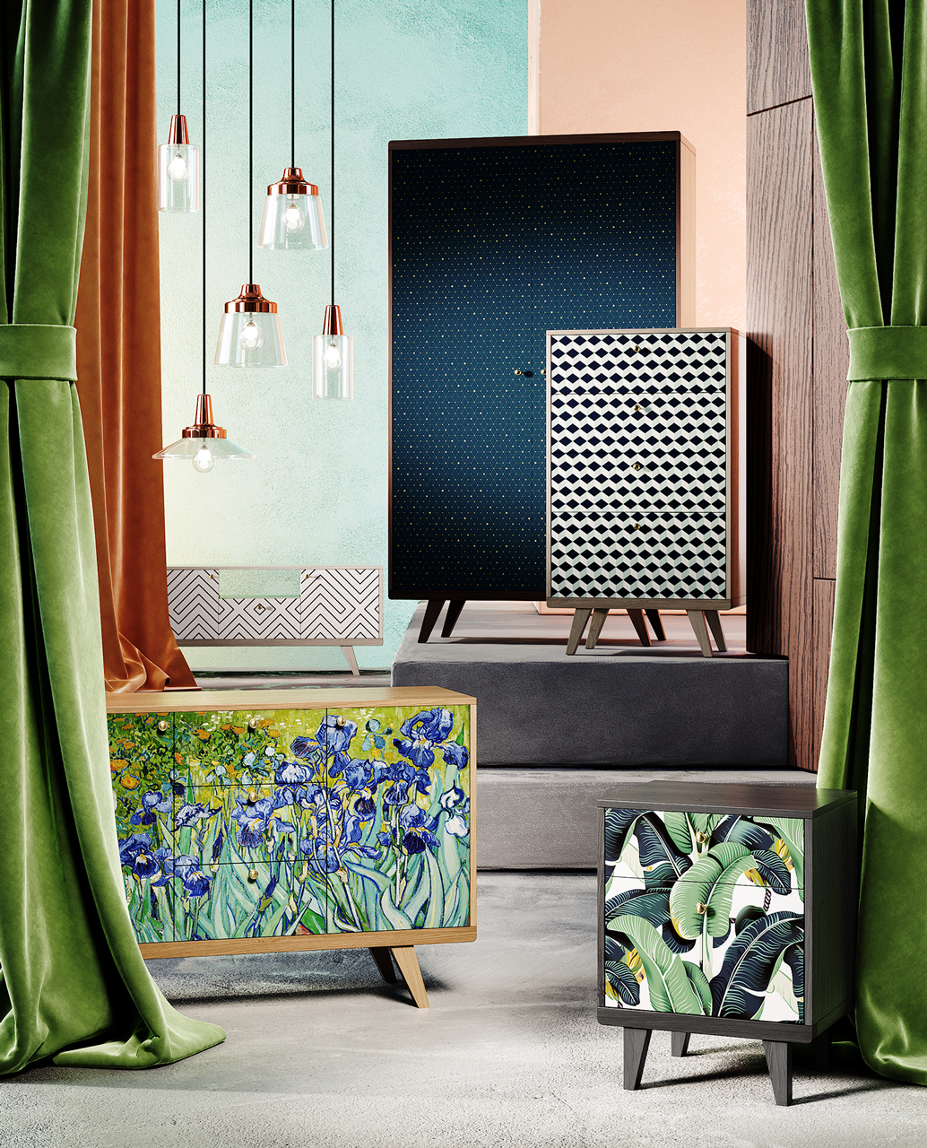 Тумба под телевизор с ящиком белая с синим Thimon THE IDEA  210236 Коричневый;синий  - Вид №3