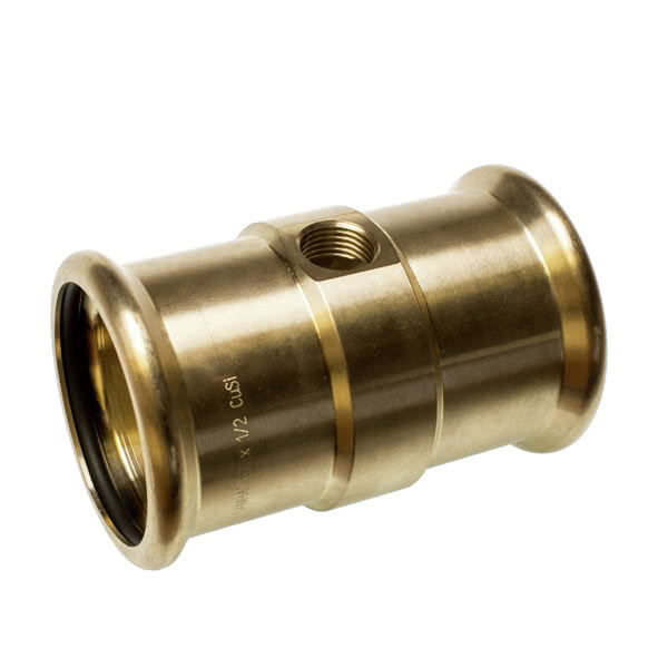 18270FC27612 SANHA 8270FC2 пресс-фитинг, бронза, муфта с двумя отверстиями с резьбой 76,1x1/2 мм  - Вид №1