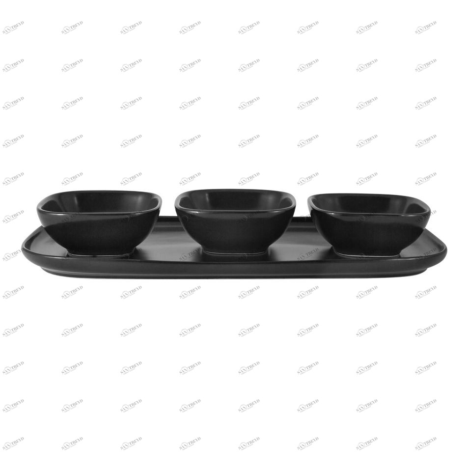Тарелка фарфоровая с 3 салатниками черные "Форма" MAXWELL & WILLIAMS ФОРМА 00-3946553 Черный 
