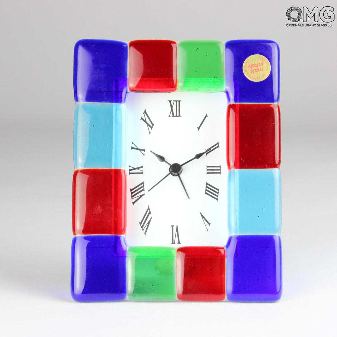 2710 ORIGINALMURANOGLASS Настольные часы с будильником - янтарные миллефиори - Original Murano Glass OMG 11 см  - Вид №1