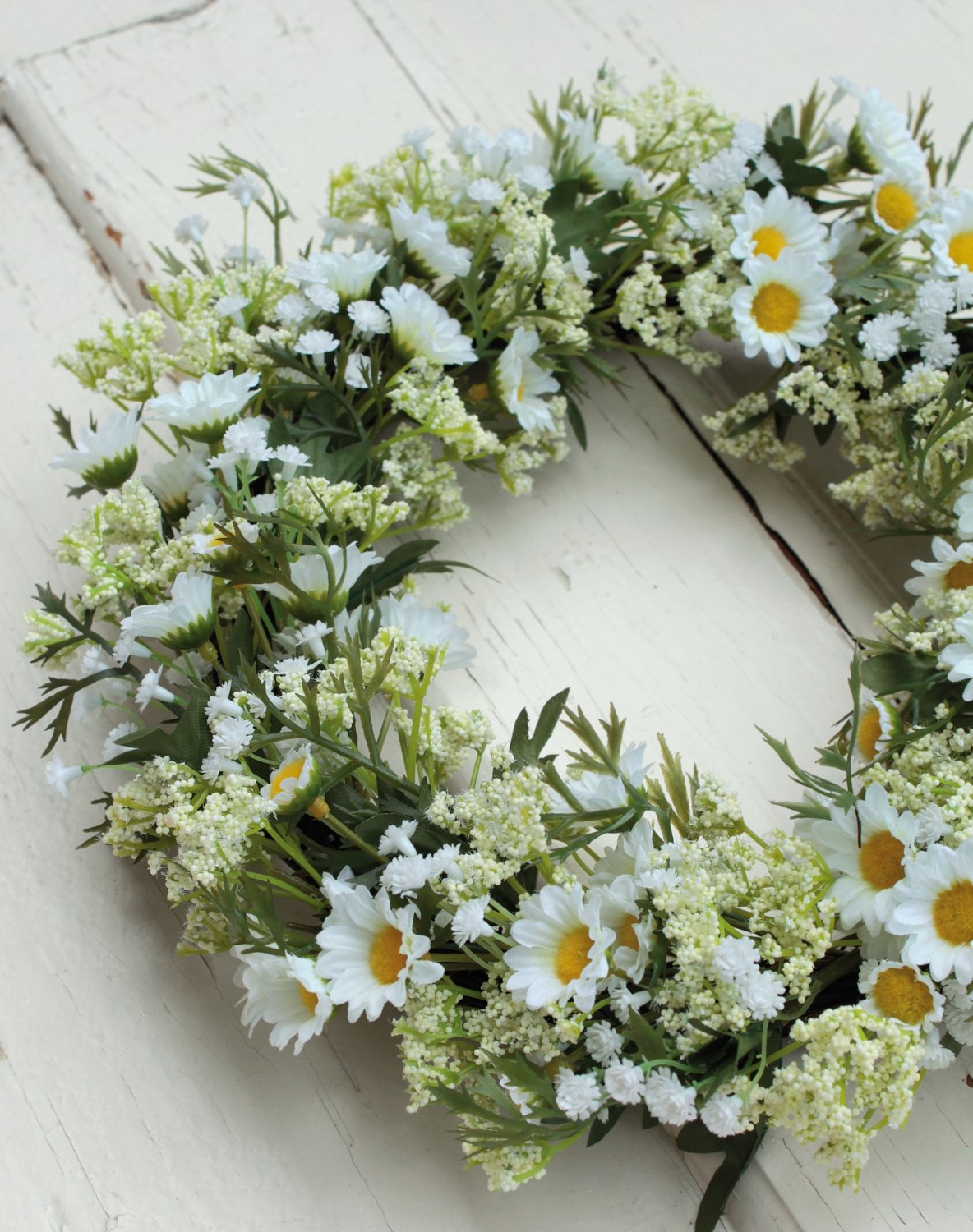 3168 778 a3 Искусственный венок 'ромашка / гипсофила' на ротанге, Ø 32 см, бежево-белый H-andreas  - Вид №9