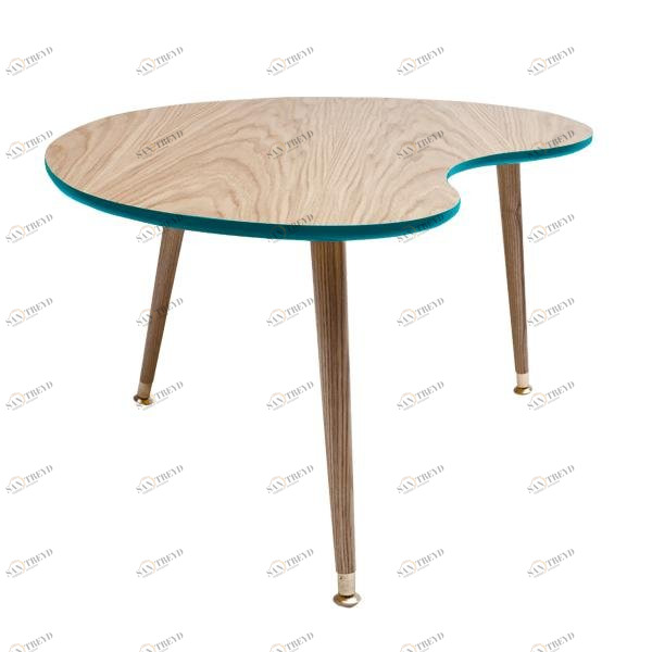 Журнальный столик с дубовой столешницей и бирюзовым кантом "Почка" WOODI  00-3966481 Беленый дуб;бежевый;голубой 
