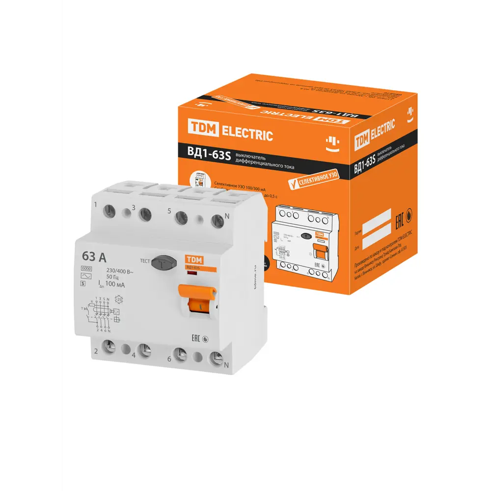 УЗО TDM Electric ВД1-63S 4Р 63 А 100 мА 6 кА AC STLM-2026606 - Вид №5