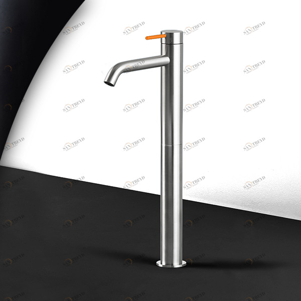 Смеситель для раковины сталь матовая с оранжевой ручкой Toki Radomonte TKI6SCIL14