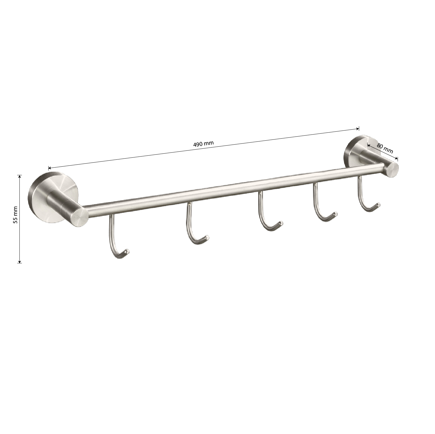 GFmark - Вешалка с пятью крючками прямая, из нержавеющей стали, код: 80206  - Вид №3