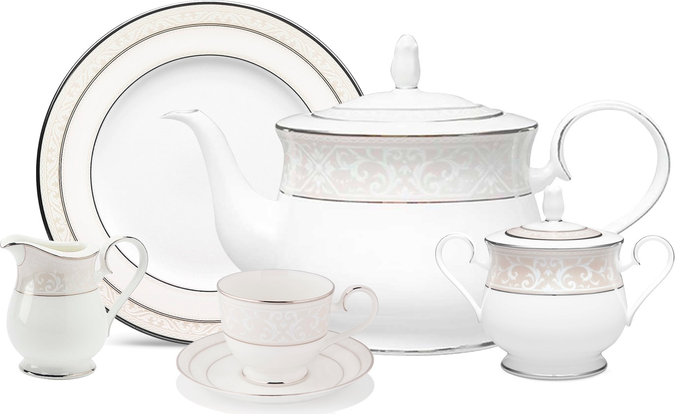 10655247 Noritake Сервиз чайный Noritake "Монтвейл, платиновый кант" на 6 персон 21 предмет Фарфор костяной 