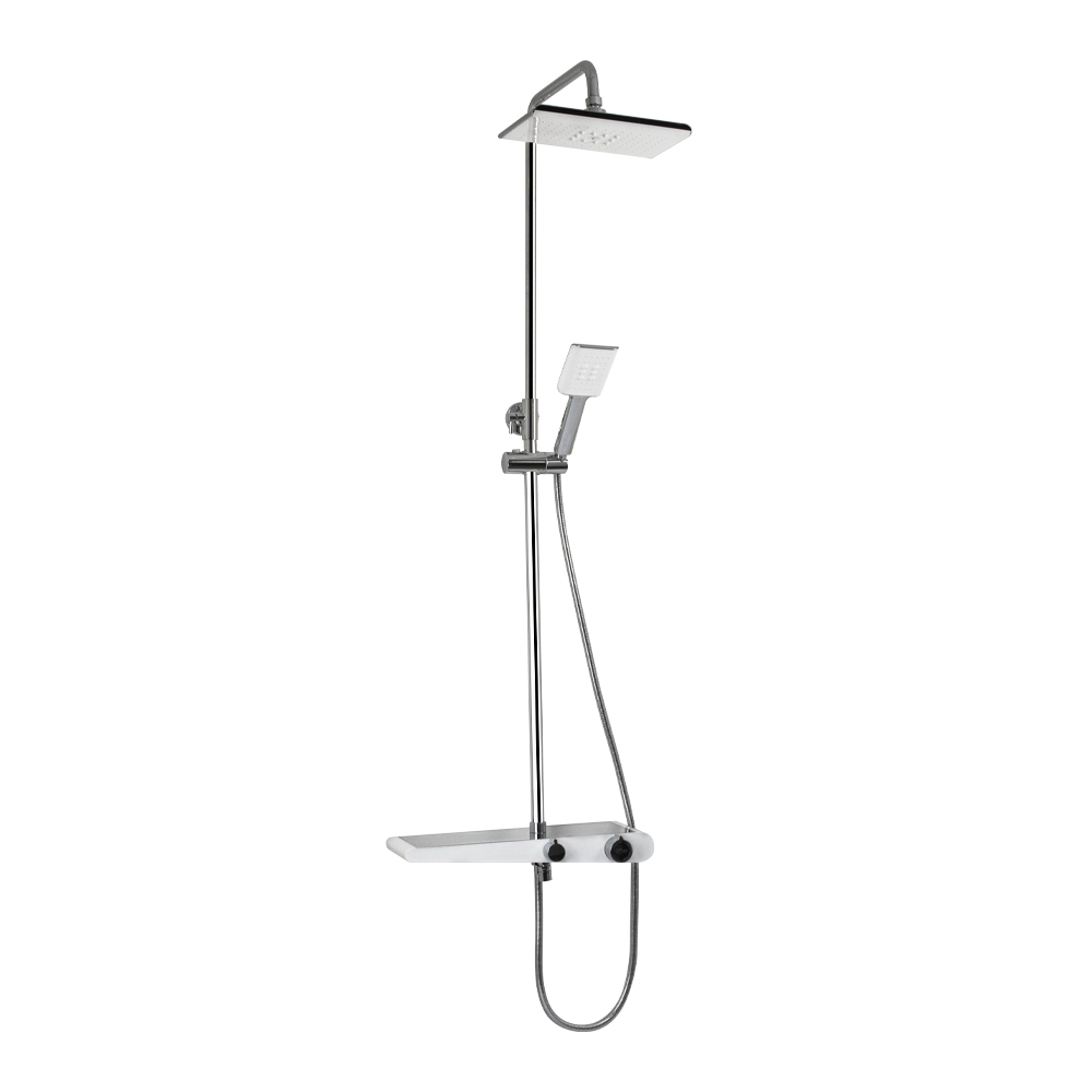 GFmark - Смеситель + стойка душевая "тропический душ" с двумя лейками, НОВАЯ СИСТЕМА, БЕЛЫЙ с ХРОМОМ, код: 3073 