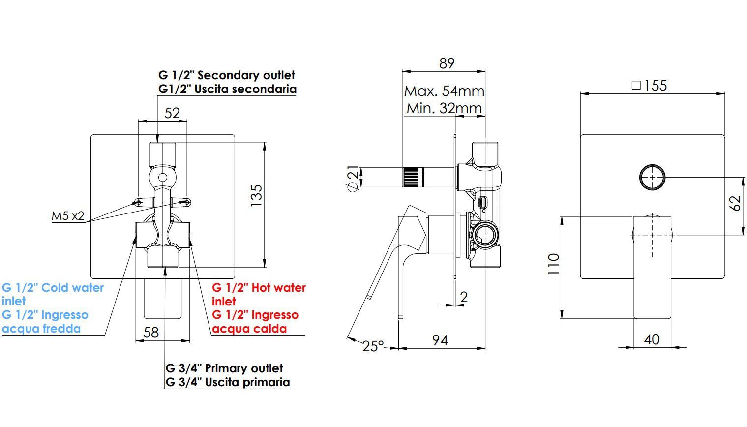 Однорычажный встраиваемый смеситель для ванны Rubinetterie Mariani Rebel ARCH-00086956 - Вид №2