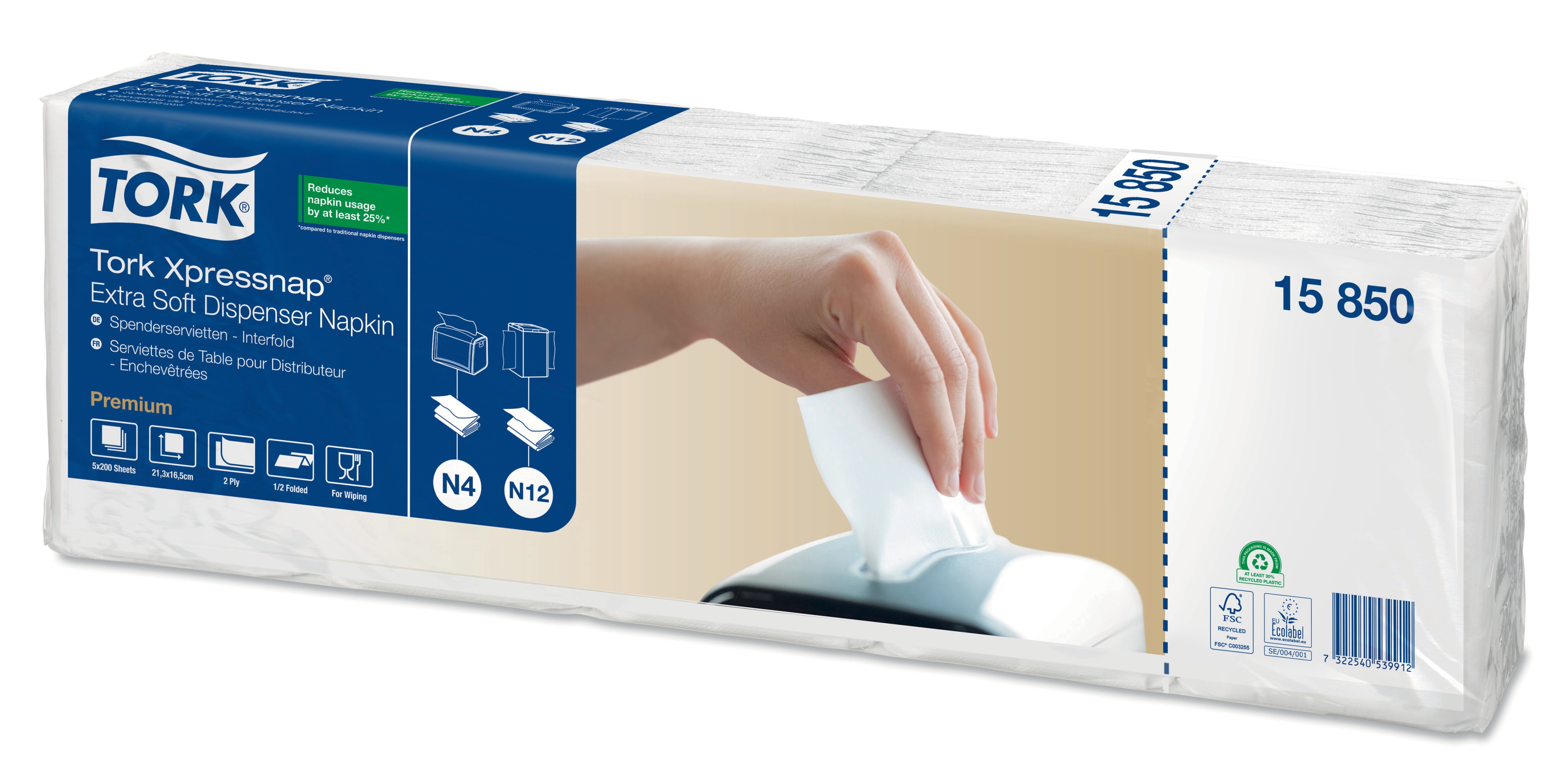1585042 Xpressnap® экстрамягкая белая салфетка с дозатором 1/2 сложения Tork  - Вид №1