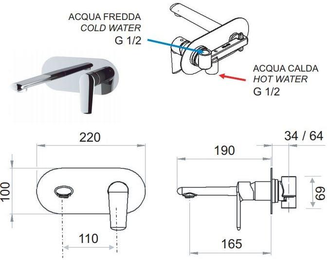 Remer Rubinetterie Смеситель для умывальника настенный с тарелкой Vanity V15 - Вид №1