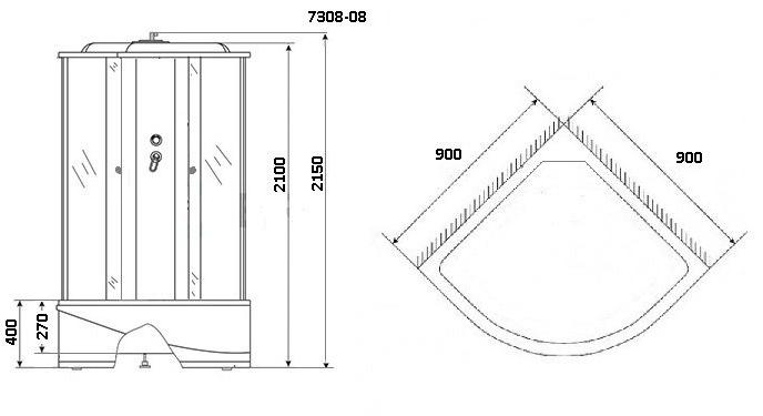 Душевая кабина NG- 7308-08 (900х900х2150) высокий поддон(40см) стекло МАТОВОЕ Niagara ECO - Вид №2