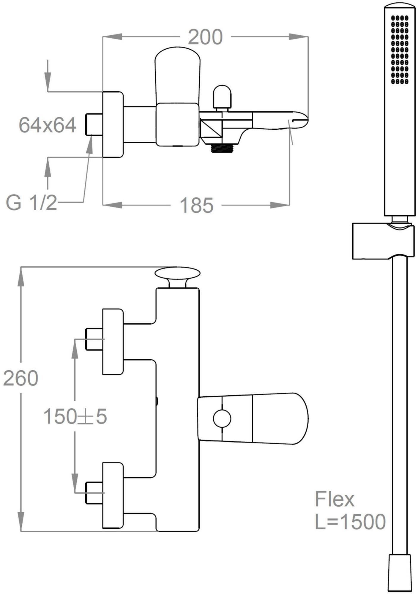 Fir Italia Смеситель для ванны настенный с переключателем и ручным душем Dynamica 88 8834017 - Вид №1