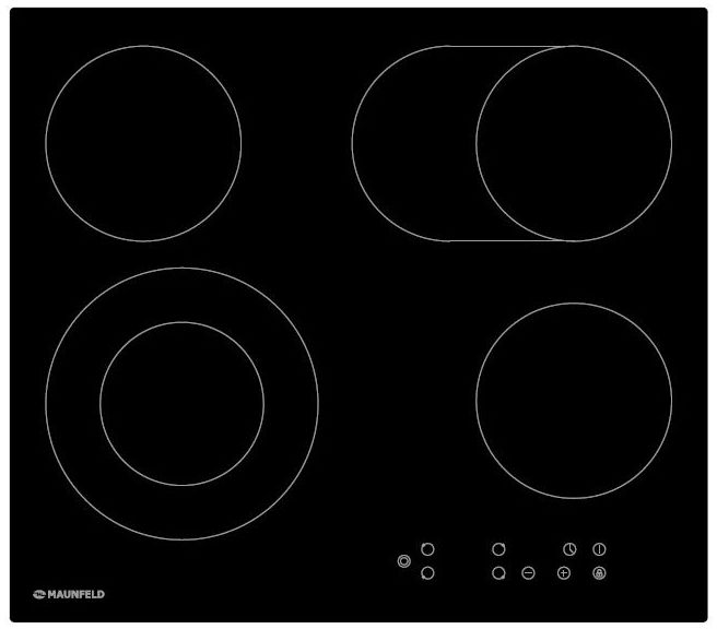 EVCE.594.SM.D-BK Электрическая панель / электрическая, тип: электрическая 60см , стеклокерамика, 4 конфорки, особенности: индикация ступени нагрева (от 0 до 9), таймер приготовления, таймер минутный, индикатор остаточного тепла, замок от детей, блокировка Santreyd 