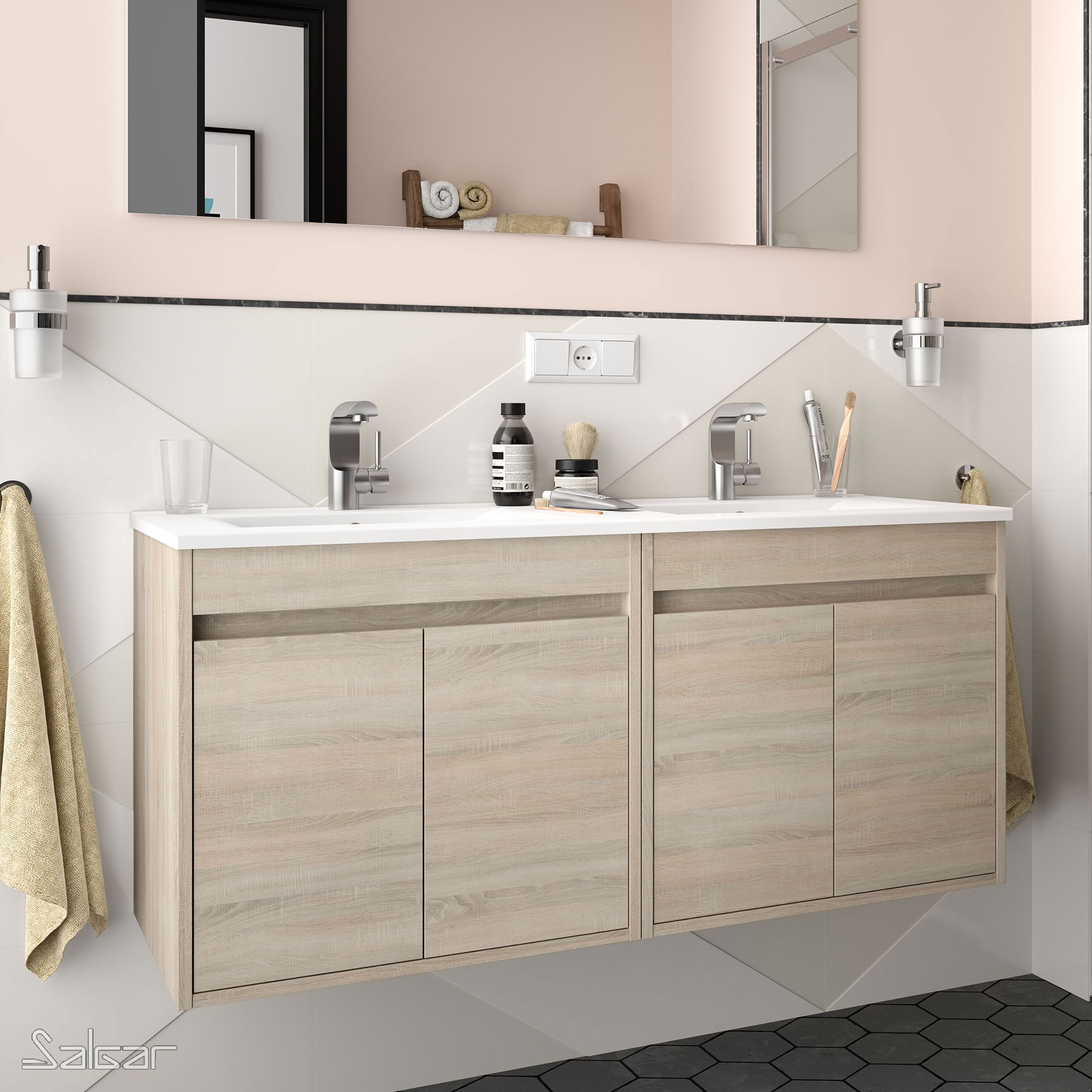 84994 SALGAR Мебель для умывальника NOJA 1200 OAK CALEDONIA + Раковина Дуб Каледония