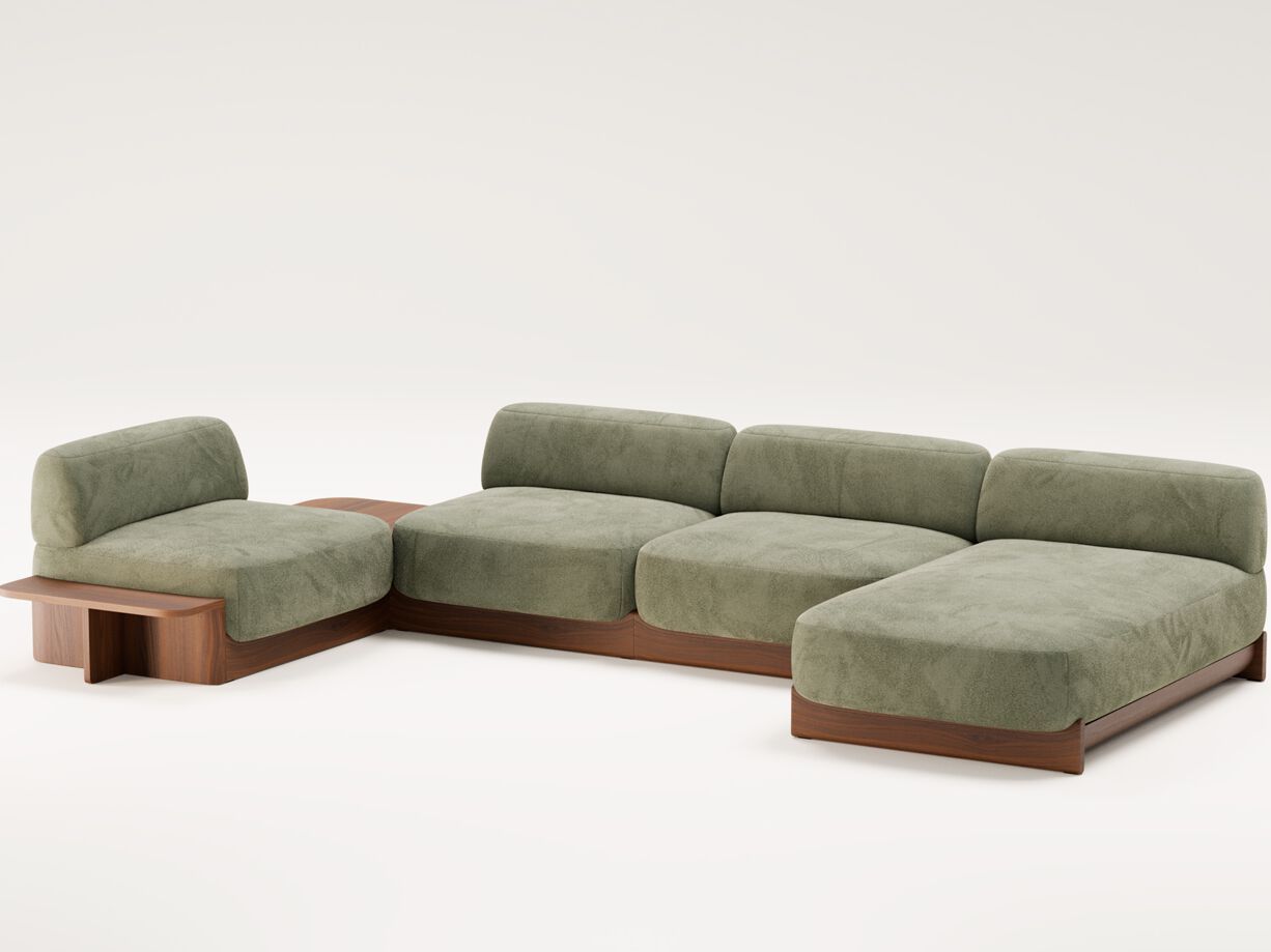 Угловой диван из ткани и ореха с шезлонгом Wewood Dome ARCH-00033638