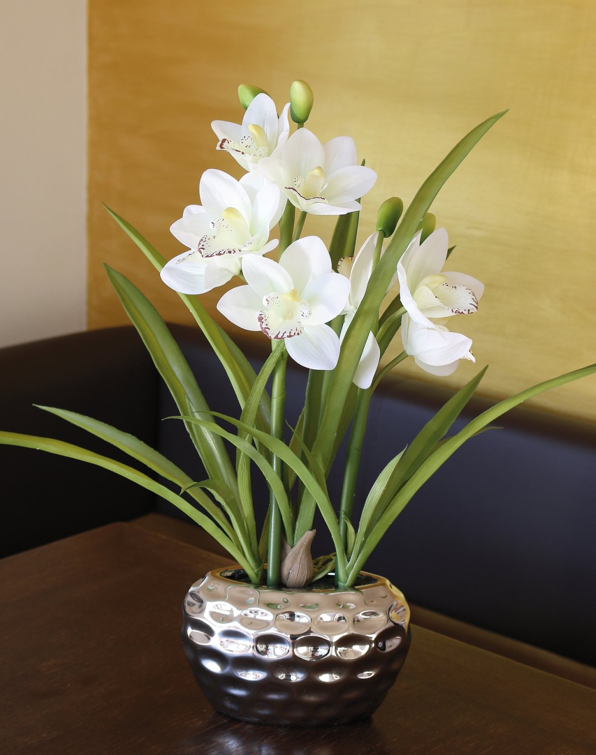 2533 778 a3 Пластиковая орхидея цимбидиум, горшечная, 55 см, real touch soft, бежево-белая H-andreas  - Вид №6