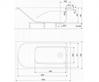 Акриловая ванна с ручками 150х75 KOLO Comfort Plus XWP1451000  - Вид №5