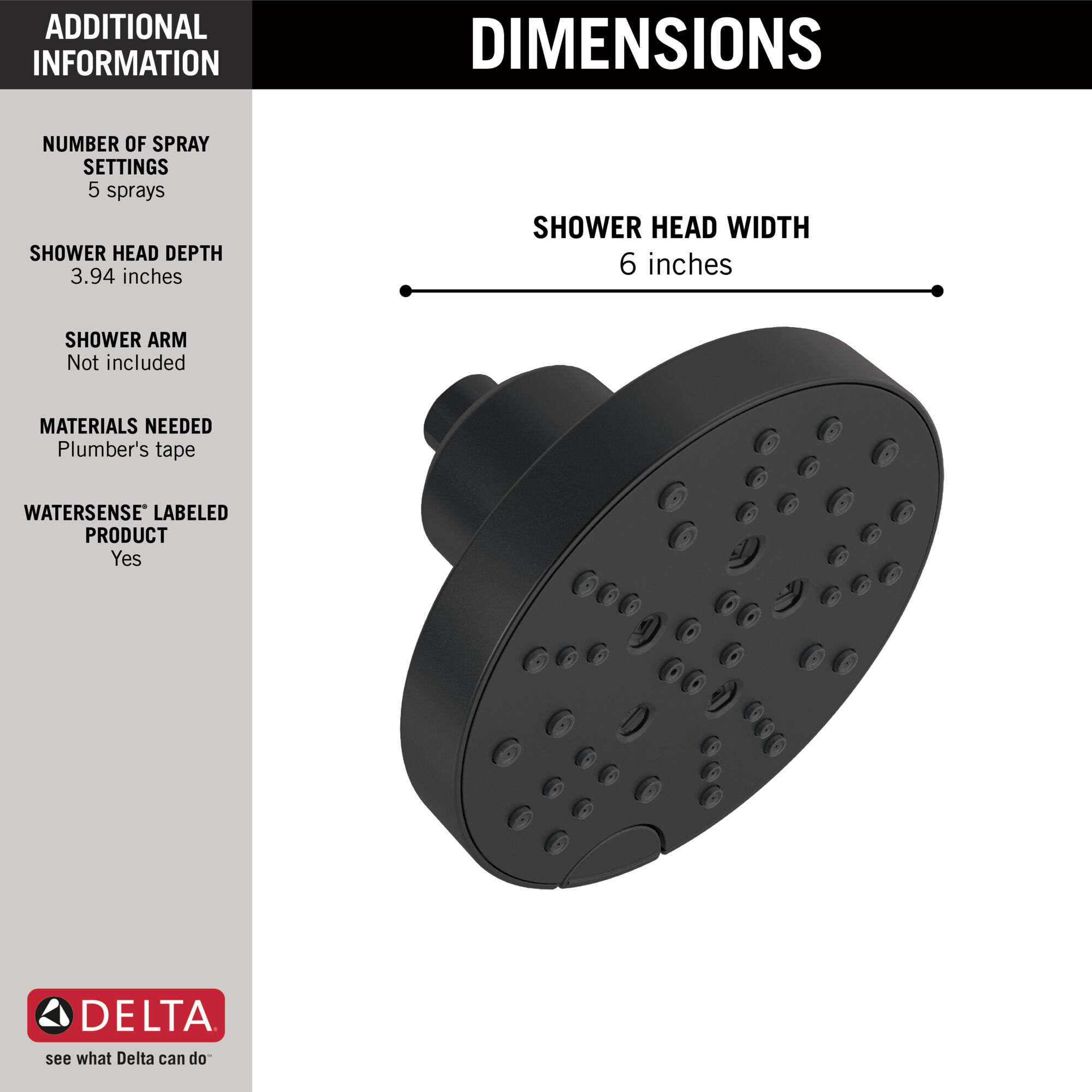 75568BL H2Okinetic® 5-регулировочная душевая лейка Delta Faucet DELTA Матовый черный - Вид №3