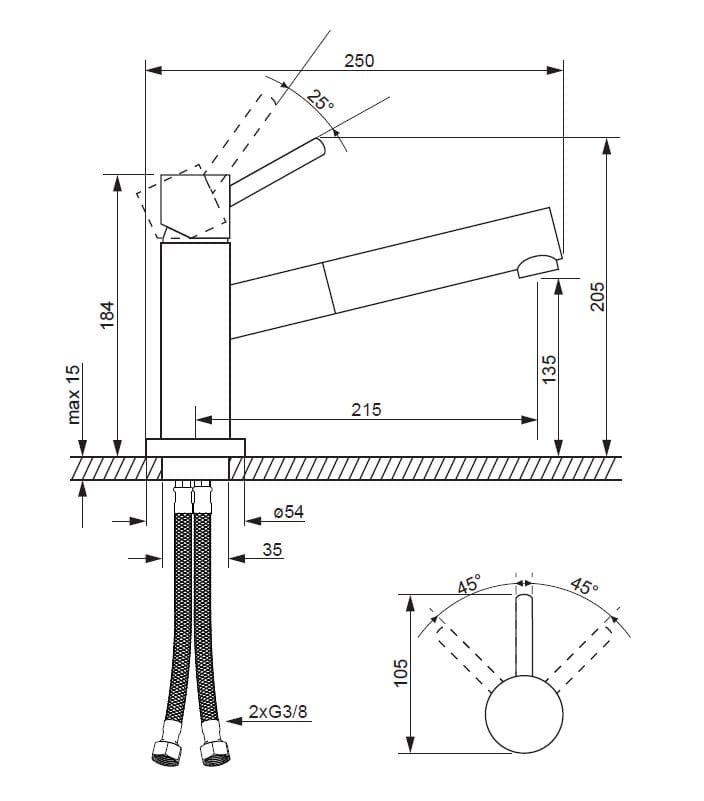 Смеситель для кухни из нержавеющей стали с поворотным изливом OMNIRES Y ARCH-00095997 - Вид №2
